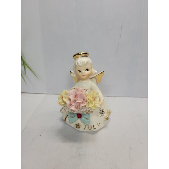 Vintage July Birthday Angel Figurine, Water Lily Ruby Spaghetti (Repaired) - Picture 1 of 5
